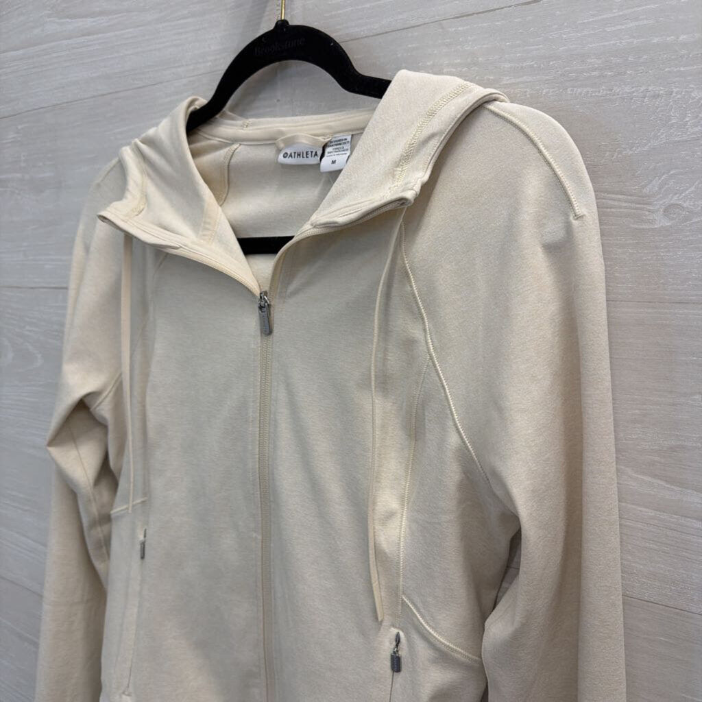 Athleta Beige Cropped Zip Up Hoodie Medium