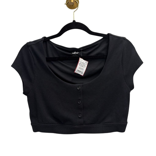 Alo Black Ribbed Cropped Short Sleeve Top Large