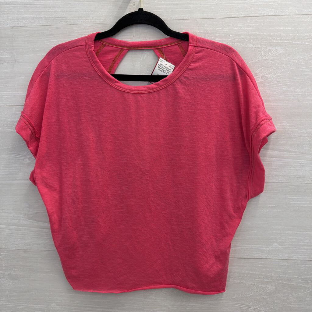 Pink Short Sleeve Open Back Top Small