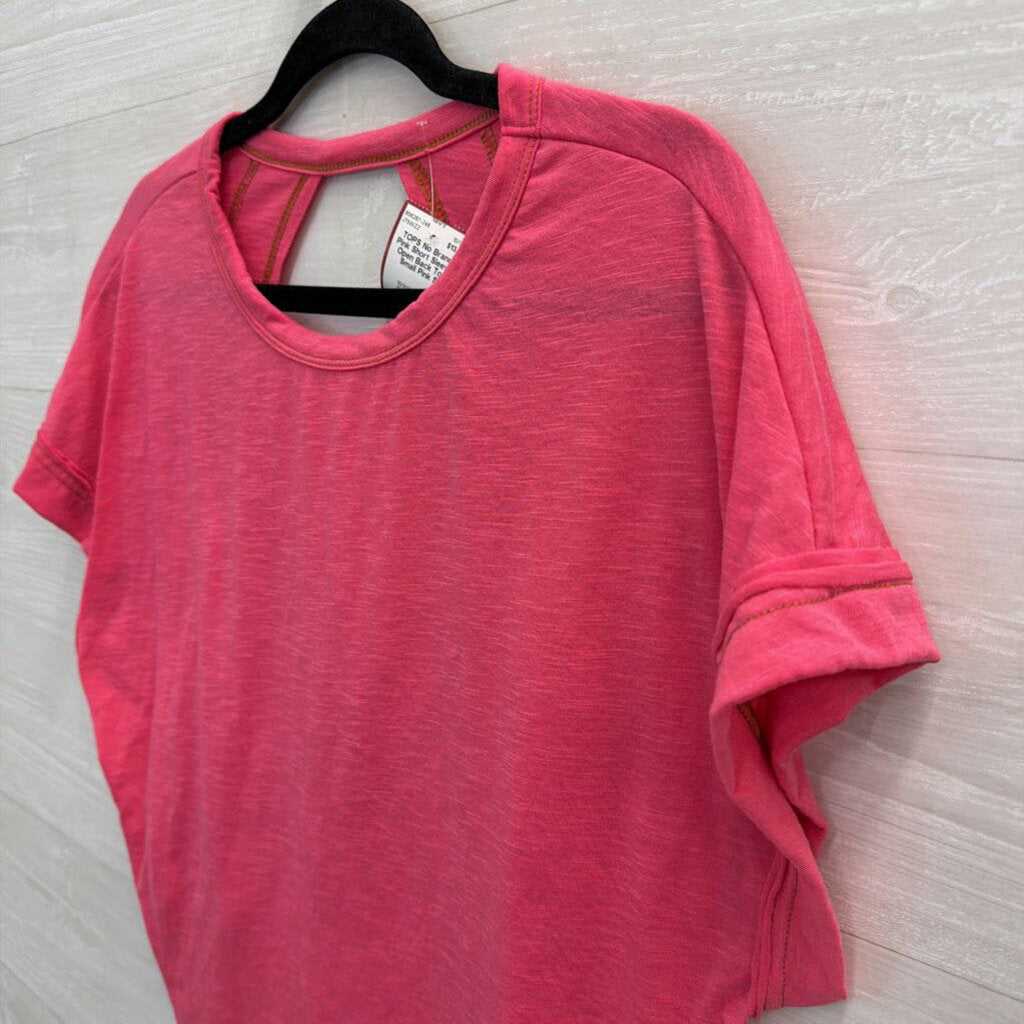 Pink Short Sleeve Open Back Top Small