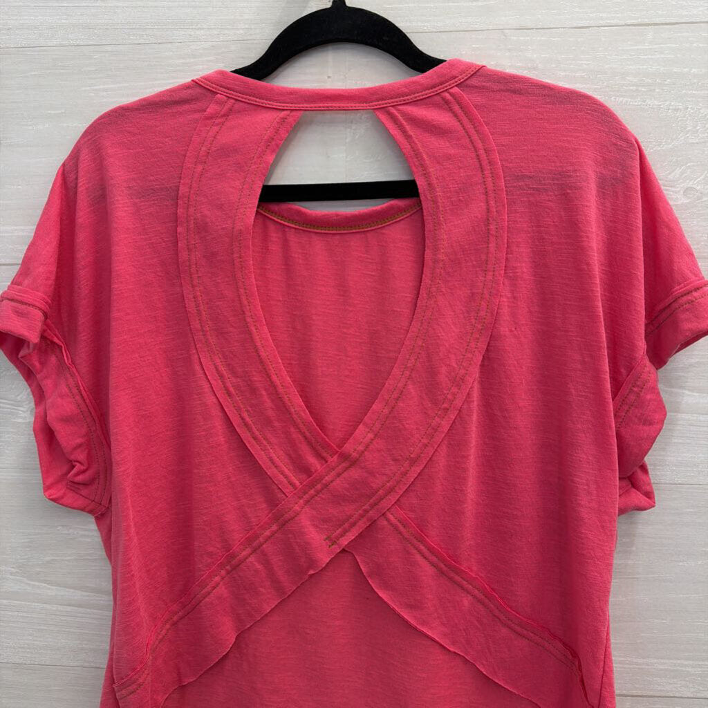 Pink Short Sleeve Open Back Top Small