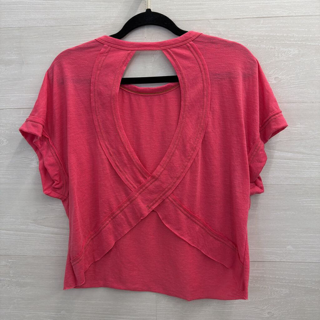Pink Short Sleeve Open Back Top Small
