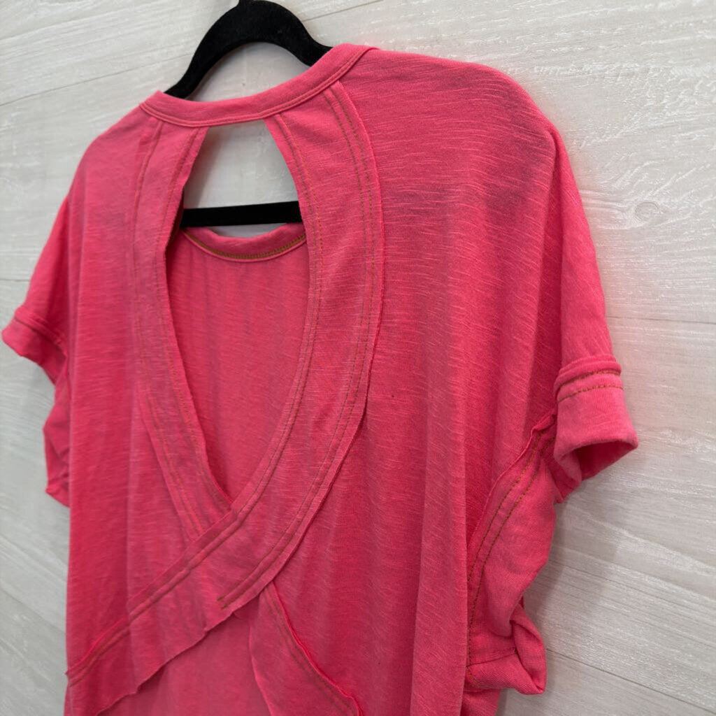 Pink Short Sleeve Open Back Top Small
