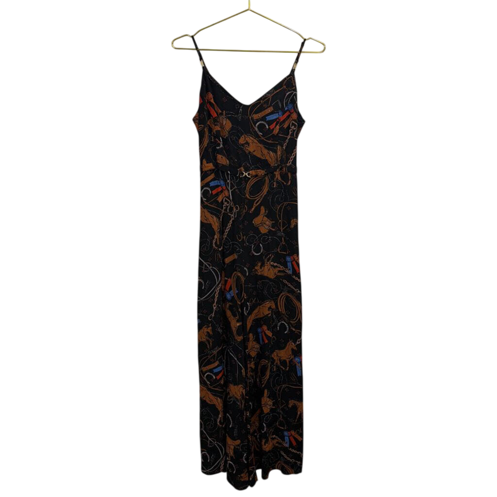 Maeve Black/ Multi Equestrian Print Caballos Wide Leg Jumpsuit 6