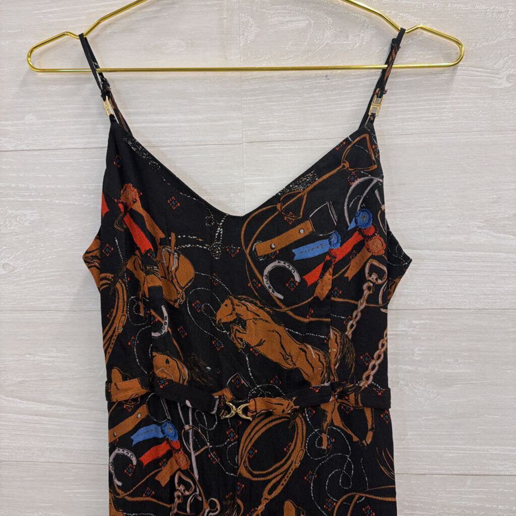 Maeve Black/ Multi Equestrian Print Caballos Wide Leg Jumpsuit 6