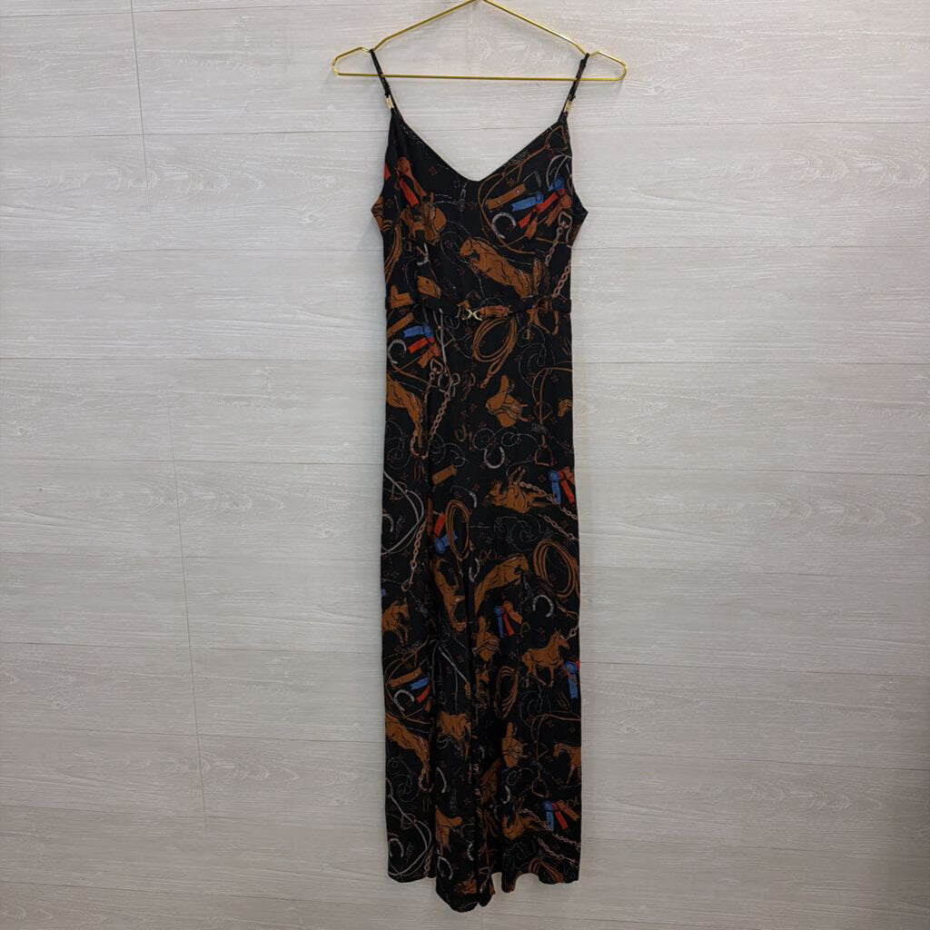 Maeve Black/ Multi Equestrian Print Caballos Wide Leg Jumpsuit 6