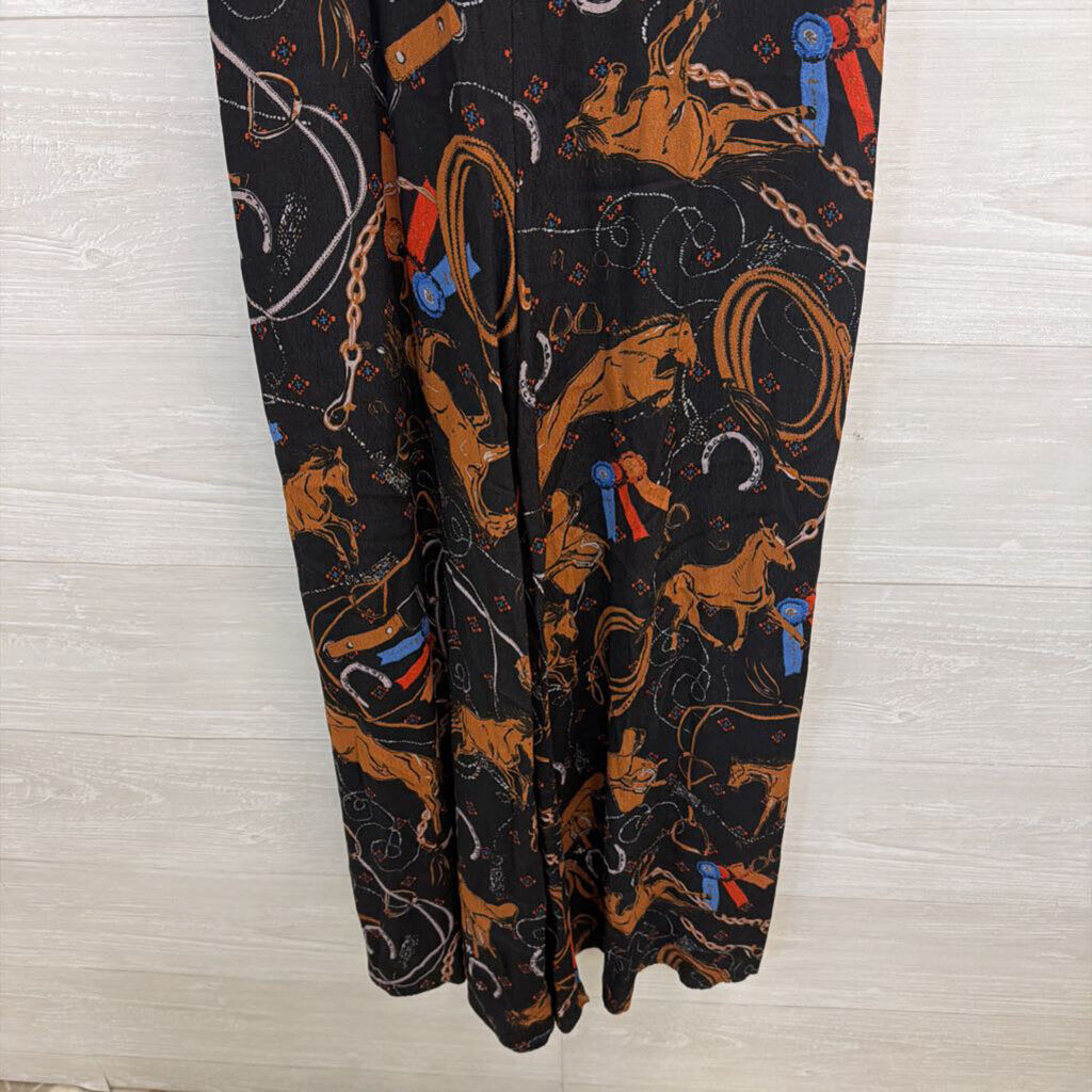 Maeve Black/ Multi Equestrian Print Caballos Wide Leg Jumpsuit 6