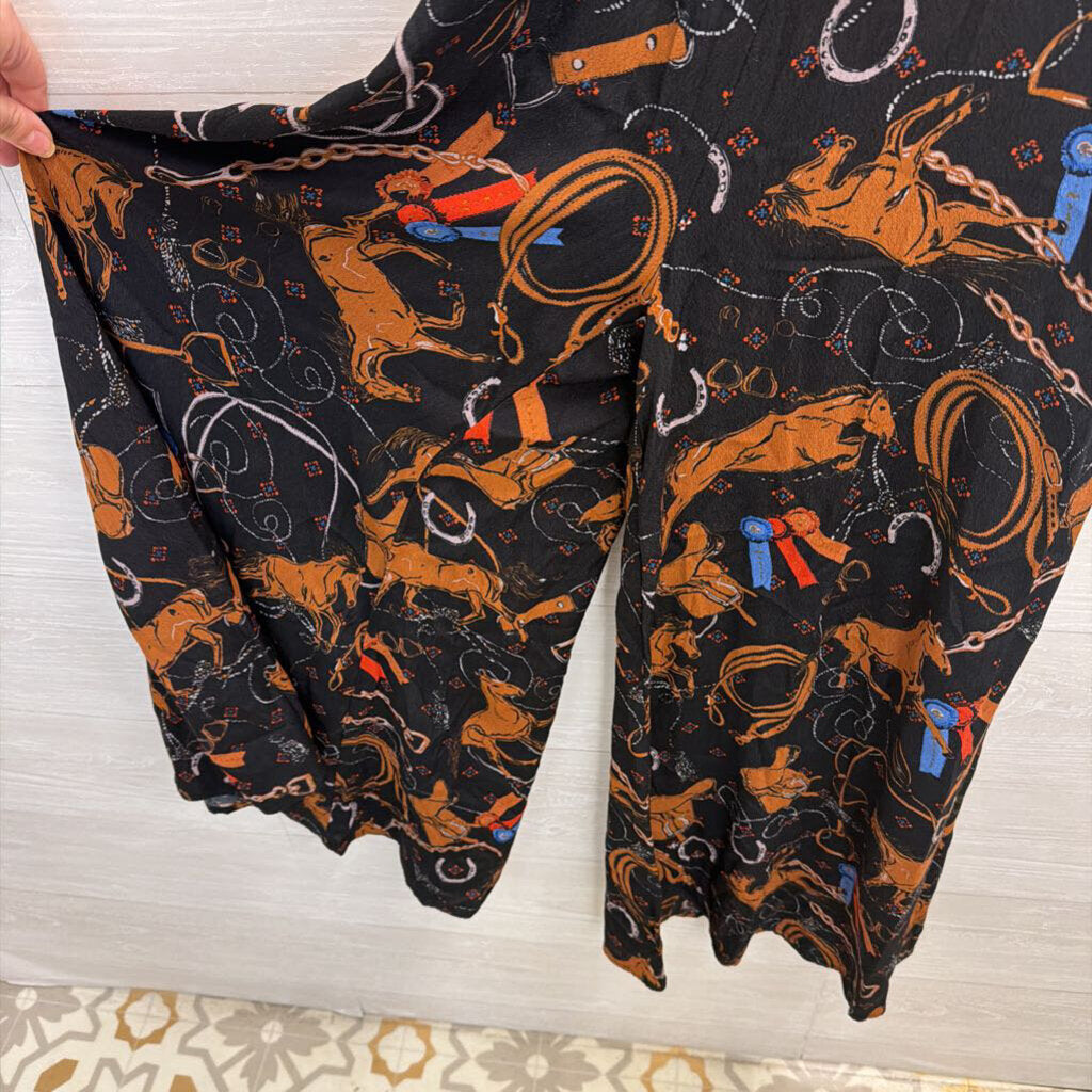 Maeve Black/ Multi Equestrian Print Caballos Wide Leg Jumpsuit 6