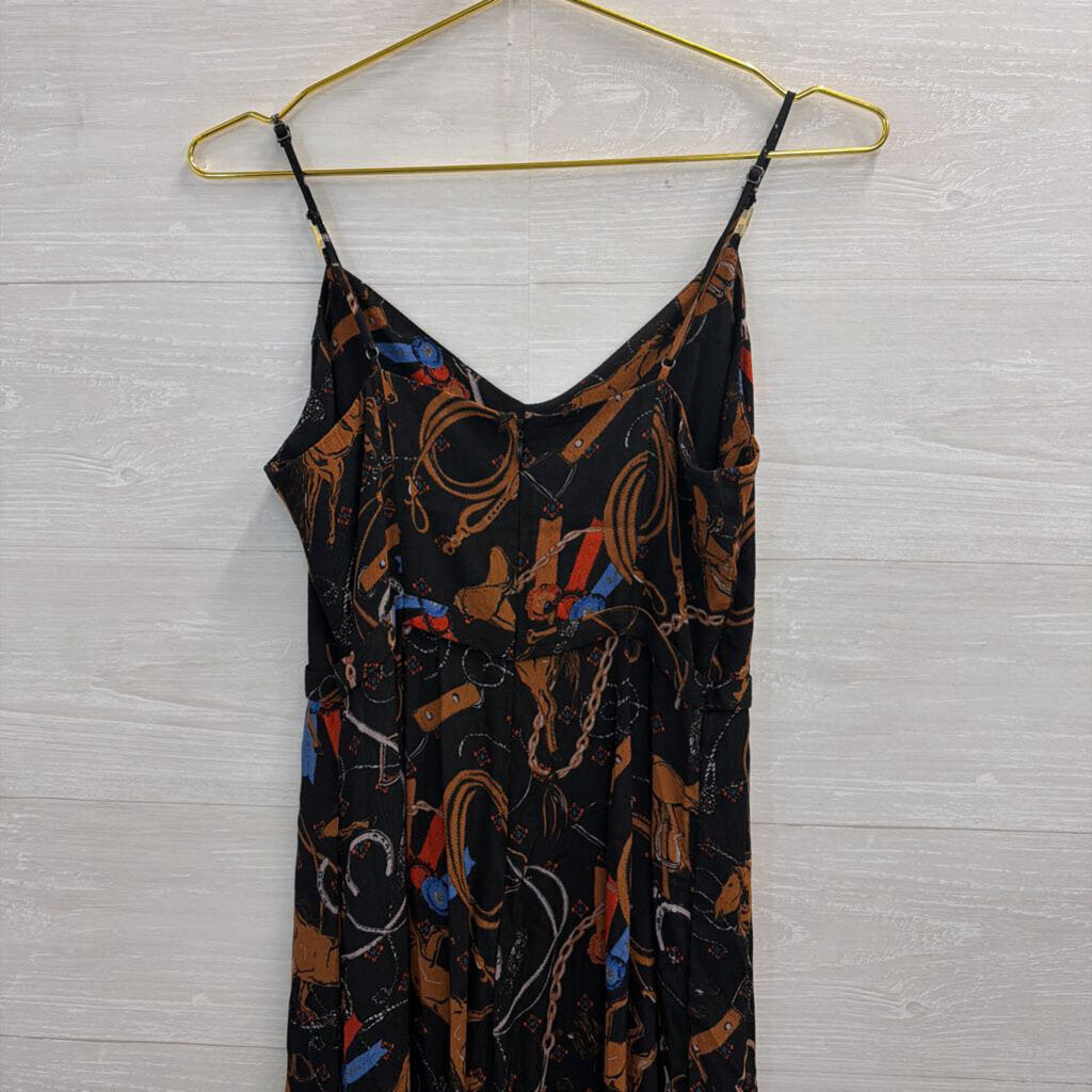 Maeve Black/ Multi Equestrian Print Caballos Wide Leg Jumpsuit 6