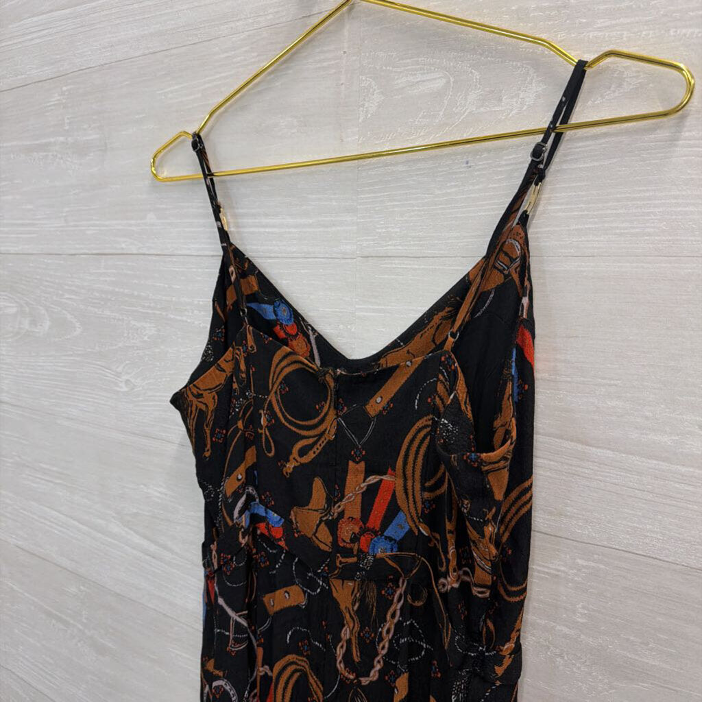 Maeve Black/ Multi Equestrian Print Caballos Wide Leg Jumpsuit 6
