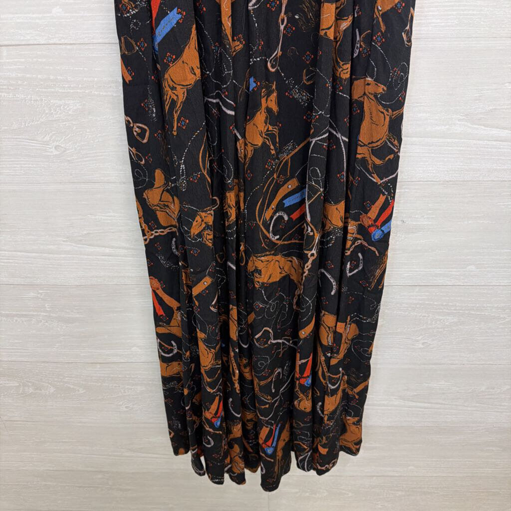 Maeve Black/ Multi Equestrian Print Caballos Wide Leg Jumpsuit 6