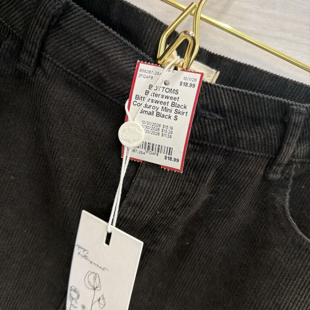 Bittersweet Black Corduroy Mini Skirt Small