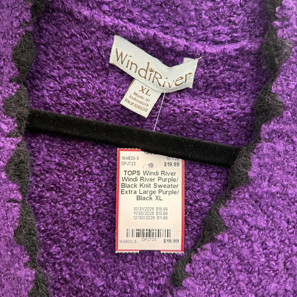 Windi River Purple/ Black Knit Sweater Extra Large