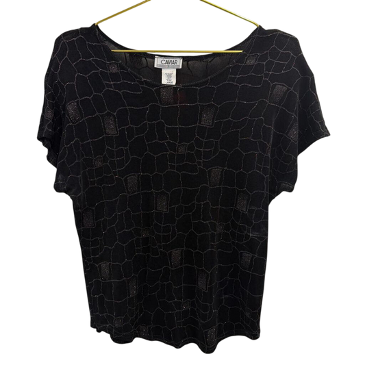 Vintage Caviar Black Sparkle Print Short Sleeve Top Large