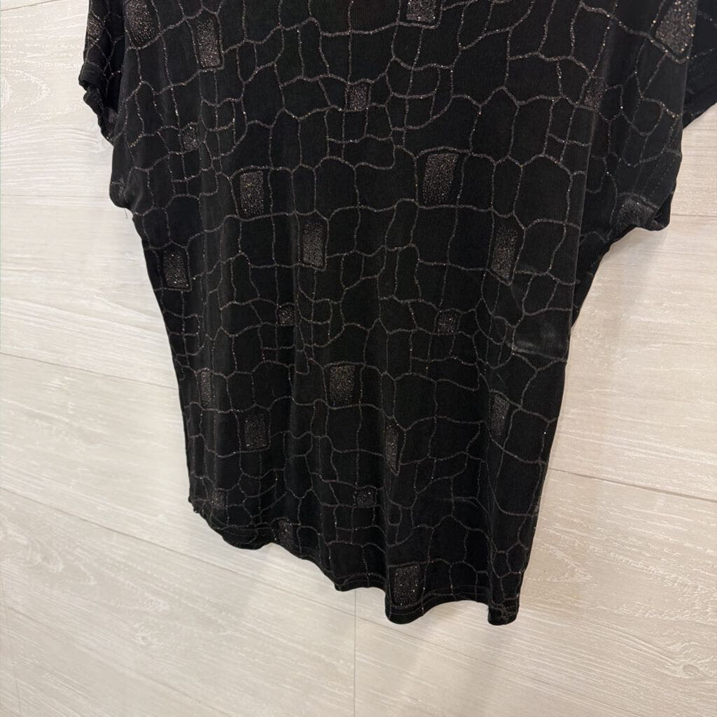 Vintage Caviar Black Sparkle Print Short Sleeve Top Large