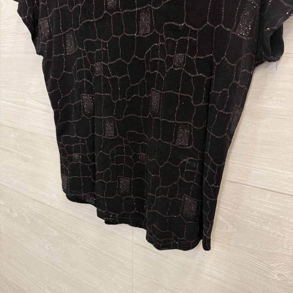Vintage Caviar Black Sparkle Print Short Sleeve Top Large