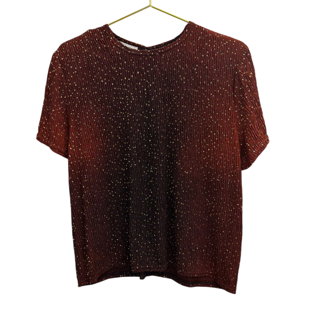 Vintage Gloria Lance Burgundy Ombre Gold Sparkle Short Sleeve Top Medium