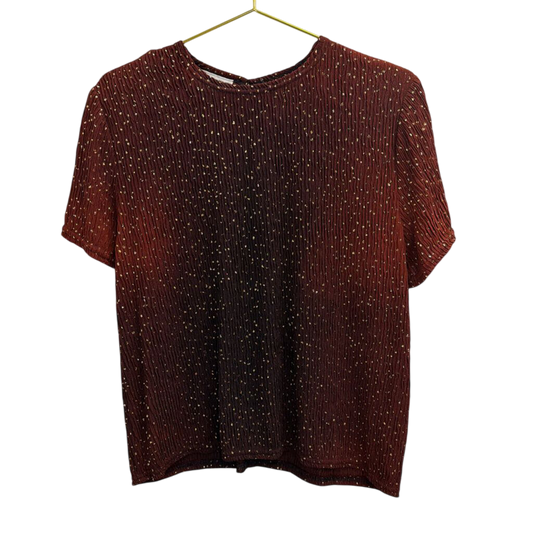 Vintage Gloria Lance Burgundy Ombre Gold Sparkle Short Sleeve Top Medium