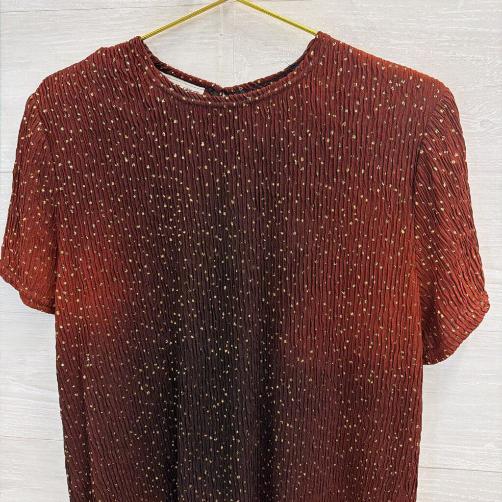 Vintage Gloria Lance Burgundy Ombre Gold Sparkle Short Sleeve Top Medium