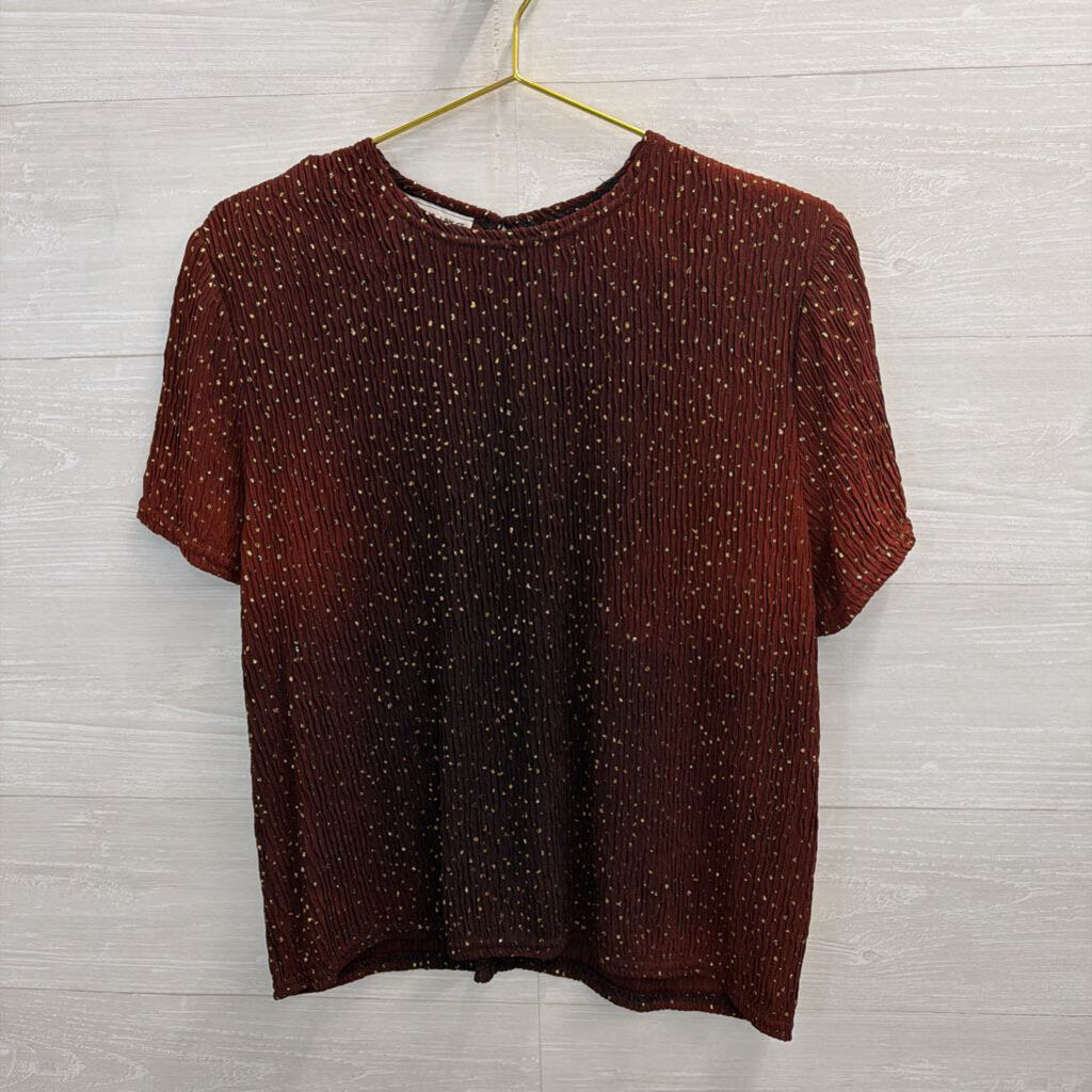 Vintage Gloria Lance Burgundy Ombre Gold Sparkle Short Sleeve Top Medium