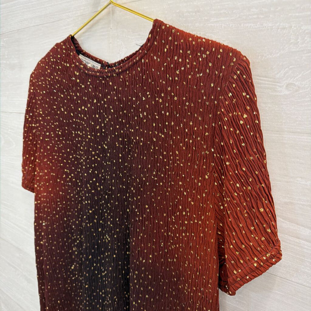 Vintage Gloria Lance Burgundy Ombre Gold Sparkle Short Sleeve Top Medium