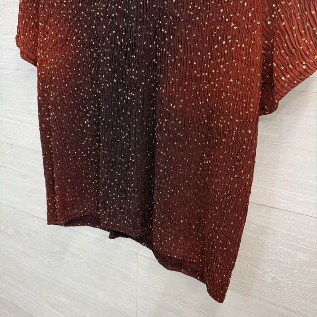 Vintage Gloria Lance Burgundy Ombre Gold Sparkle Short Sleeve Top Medium