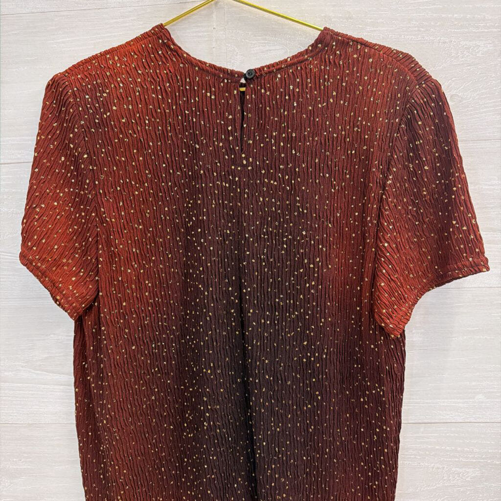 Vintage Gloria Lance Burgundy Ombre Gold Sparkle Short Sleeve Top Medium