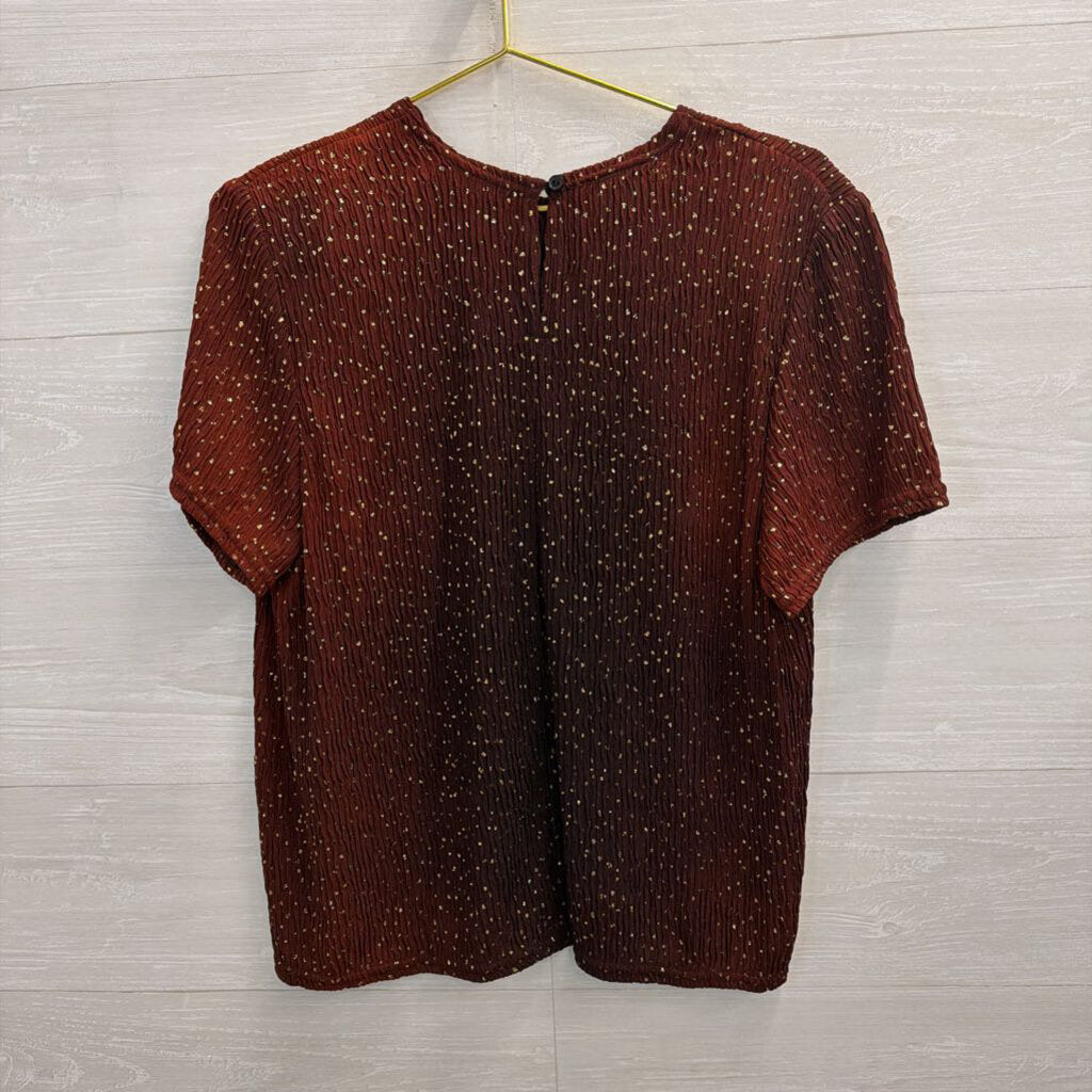 Vintage Gloria Lance Burgundy Ombre Gold Sparkle Short Sleeve Top Medium