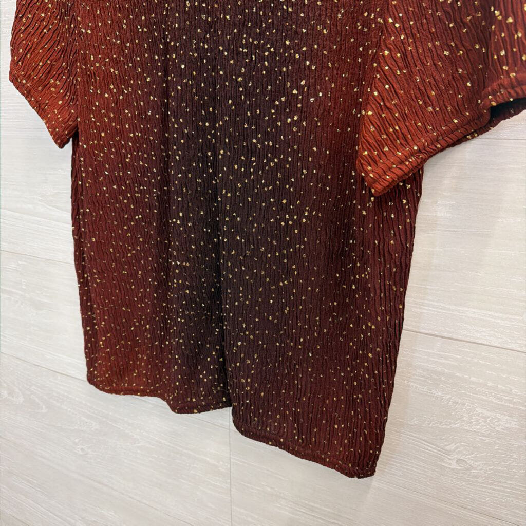Vintage Gloria Lance Burgundy Ombre Gold Sparkle Short Sleeve Top Medium