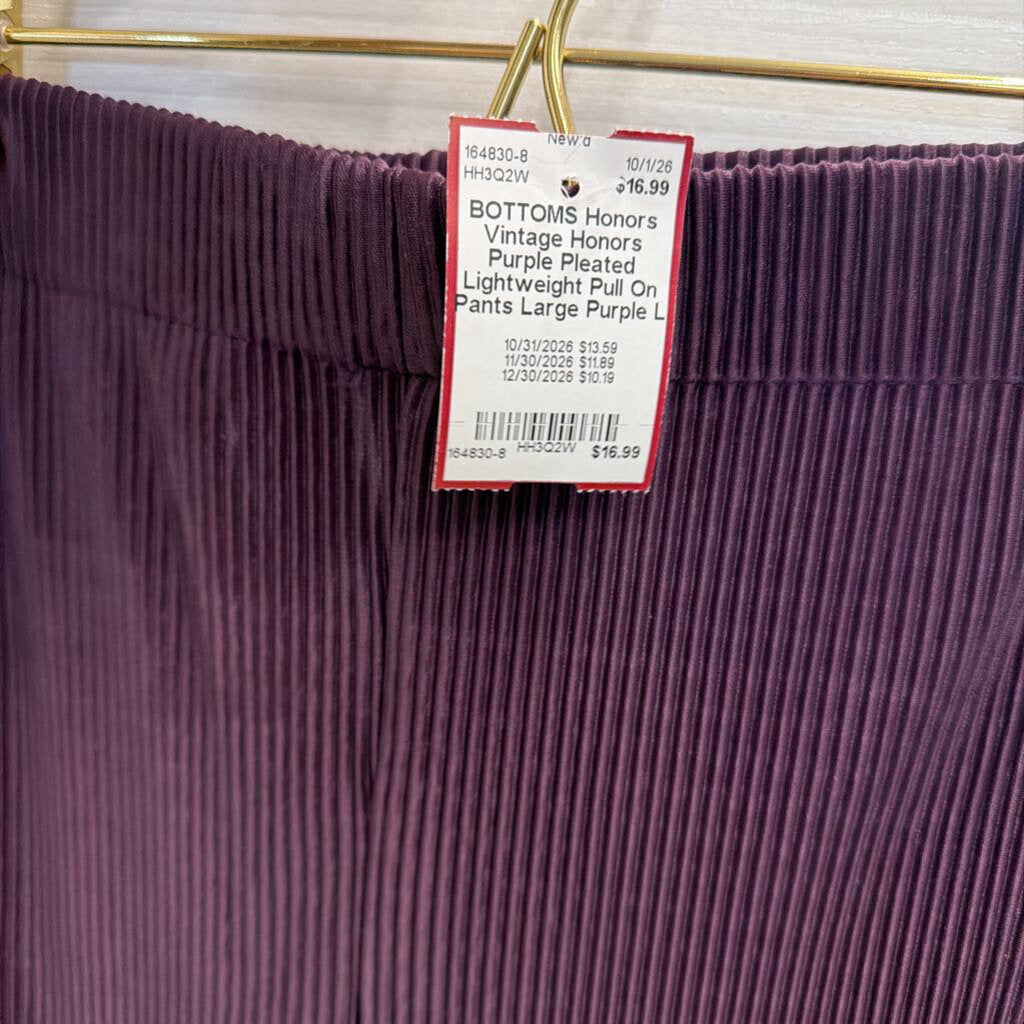 Vintage Honors Purple Pleated Lightweight Pull On Pants Large