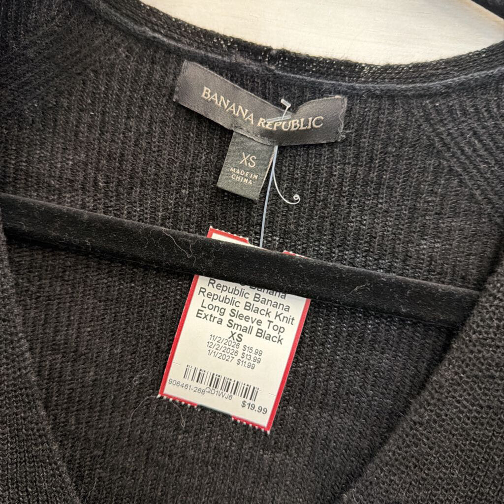Banana Republic Black Knit Long Sleeve Top Extra Small