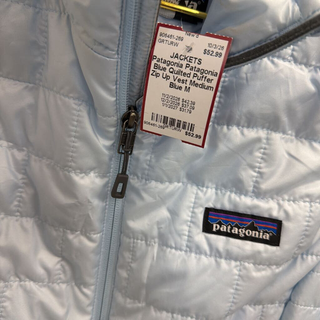 Patagonia Blue Quilted Puffer Zip Up Vest Medium