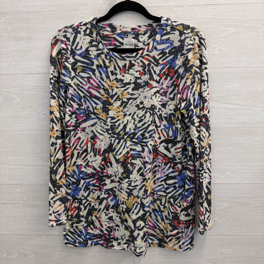 Nic and Zoe White/ Multi Print Long Sleeve Top Small