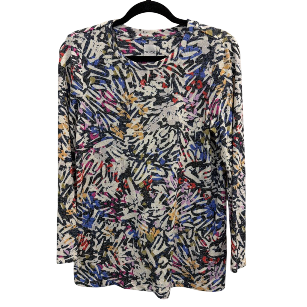 Nic and Zoe White/ Multi Print Long Sleeve Top Small