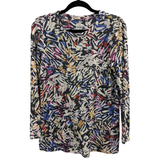 Nic and Zoe White/ Multi Print Long Sleeve Top Small