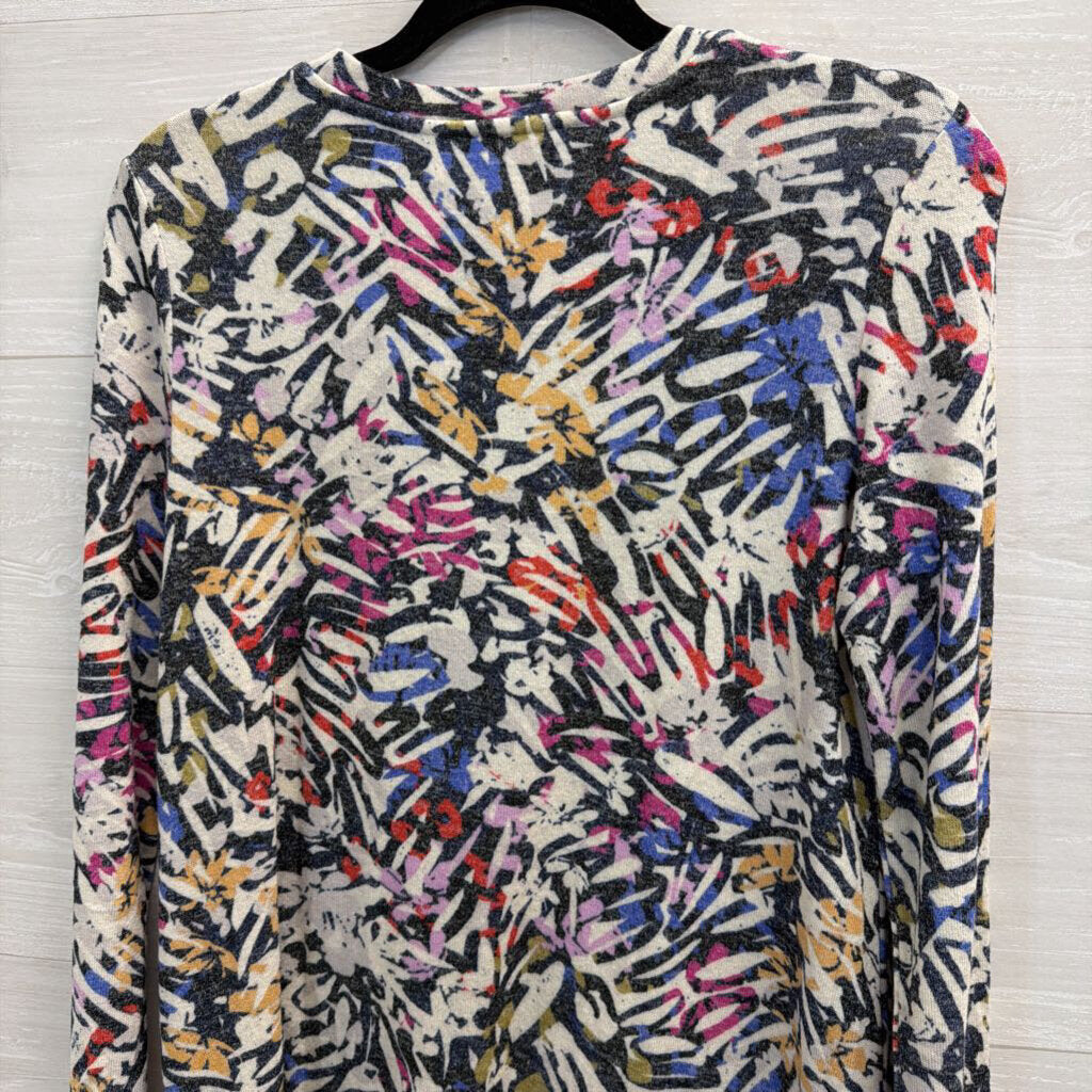 Nic and Zoe White/ Multi Print Long Sleeve Top Small