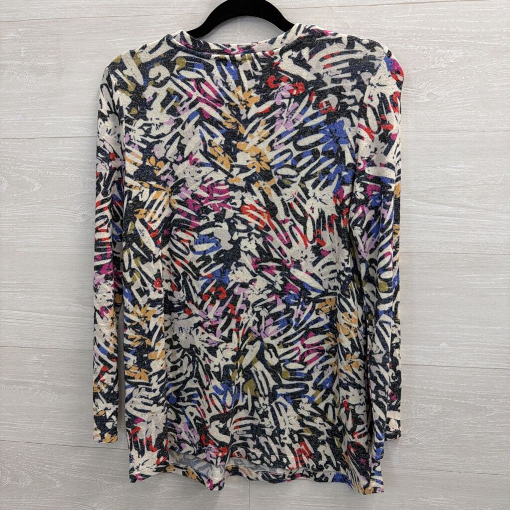 Nic and Zoe White/ Multi Print Long Sleeve Top Small