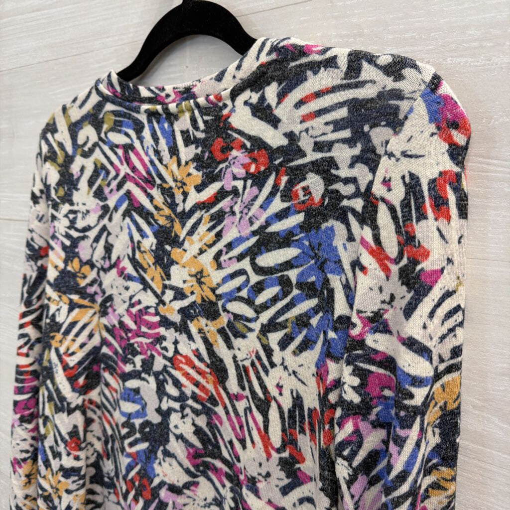 Nic and Zoe White/ Multi Print Long Sleeve Top Small
