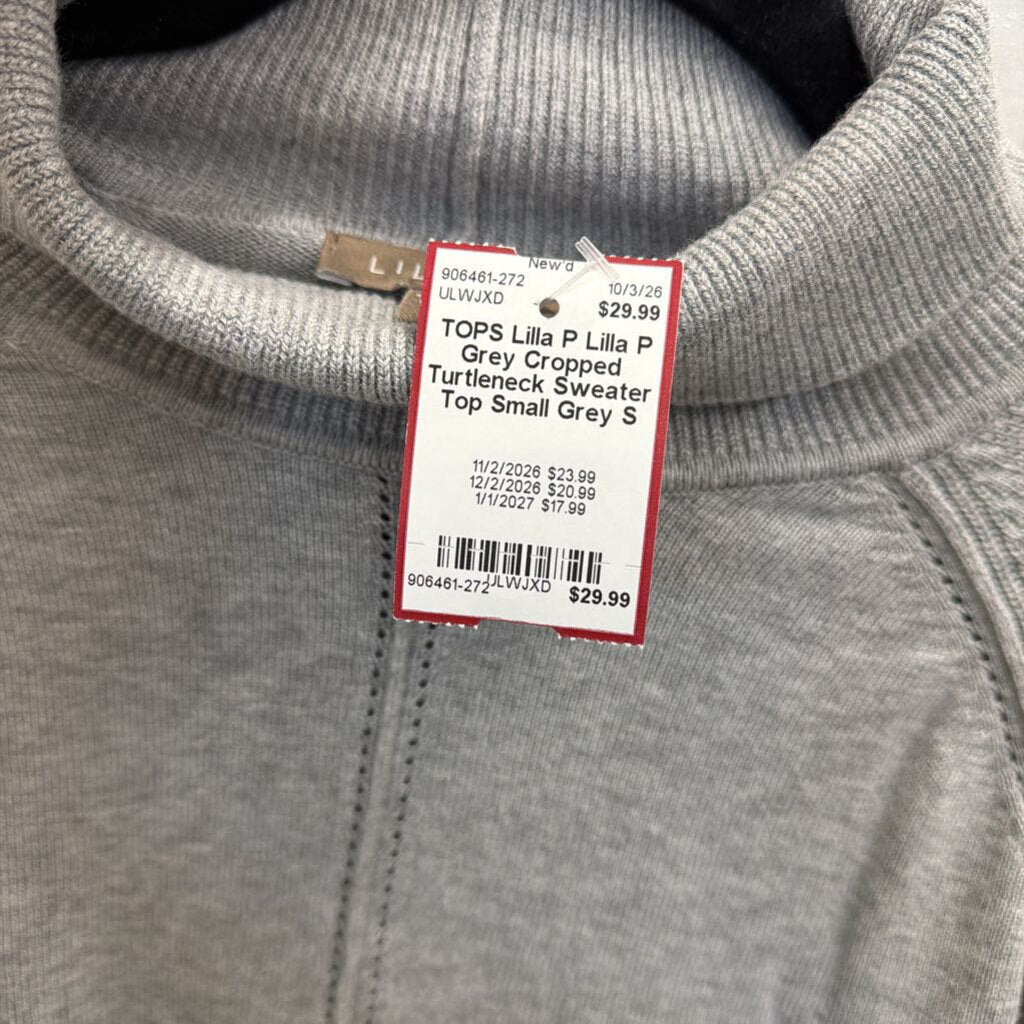 Lilla P Grey Cropped Turtleneck Sweater Top Small