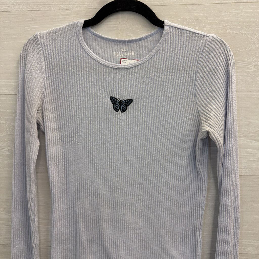 Hollister Blue Embroidered Butterfly Long Sleeve Top Medium