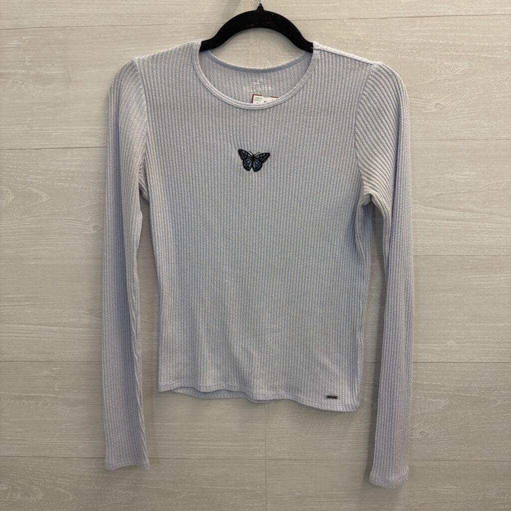 Hollister Blue Embroidered Butterfly Long Sleeve Top Medium