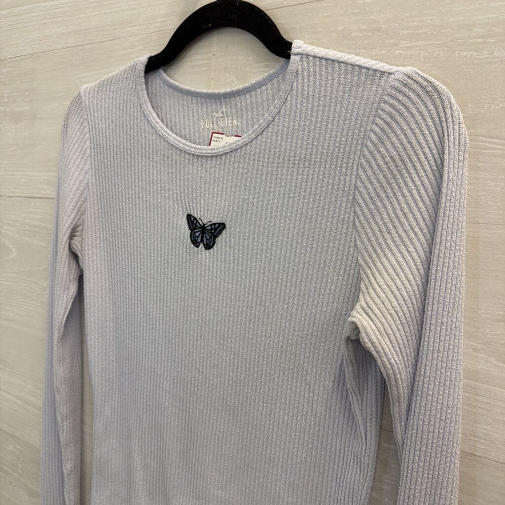 Hollister Blue Embroidered Butterfly Long Sleeve Top Medium