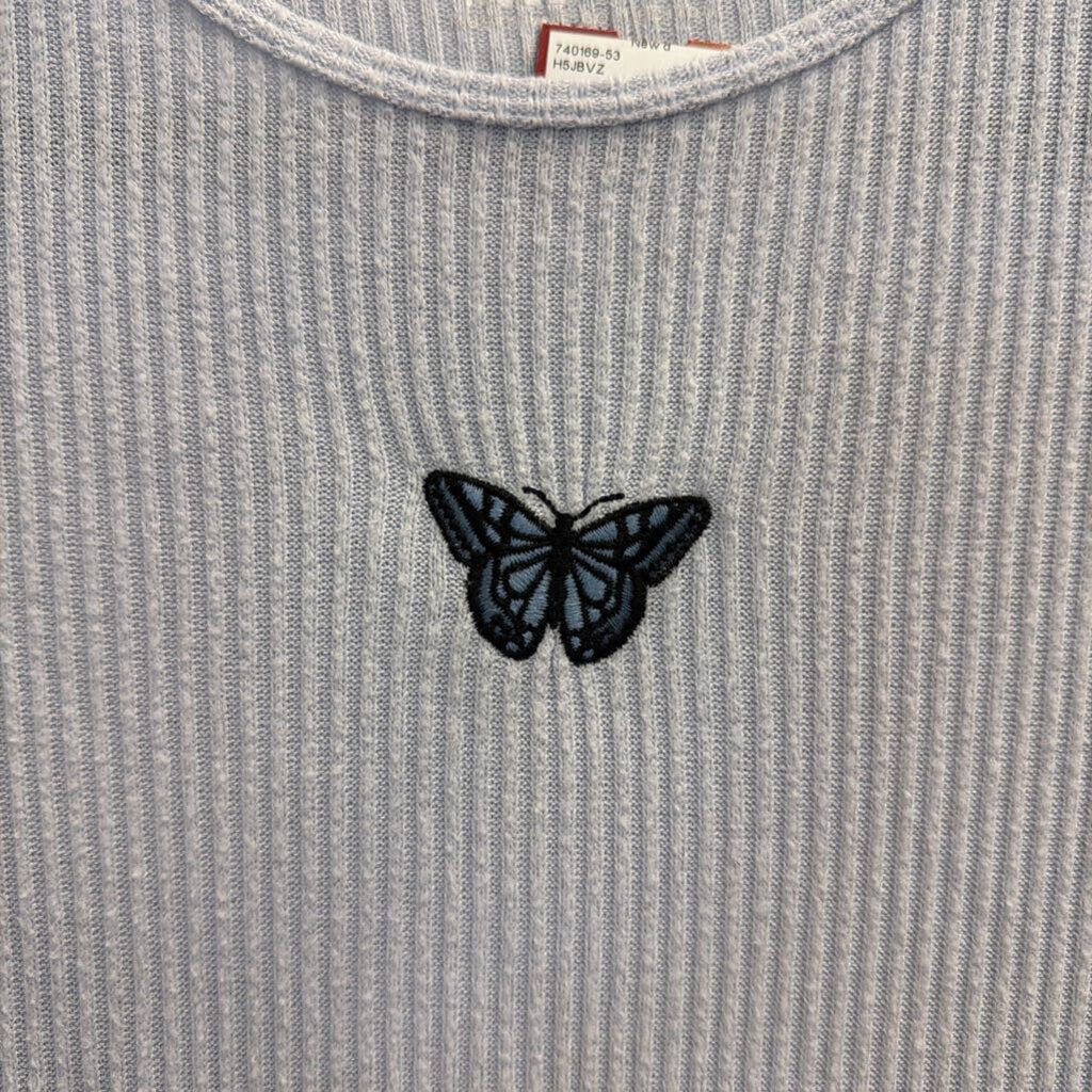 Hollister Blue Embroidered Butterfly Long Sleeve Top Medium
