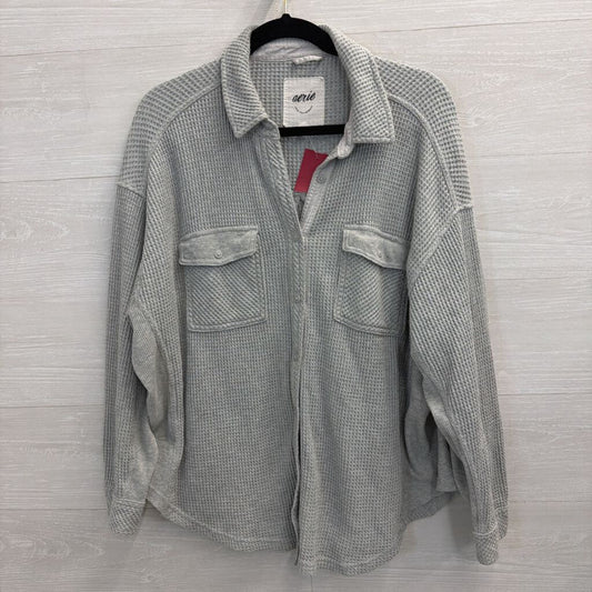 Aerie Grey Textured Long Sleeve Button Down Top Medium