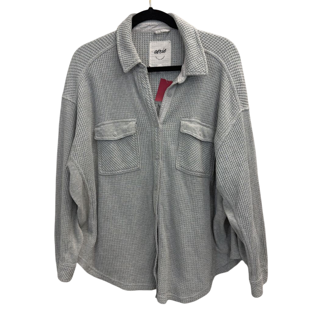 Aerie Grey Textured Long Sleeve Button Down Top Medium