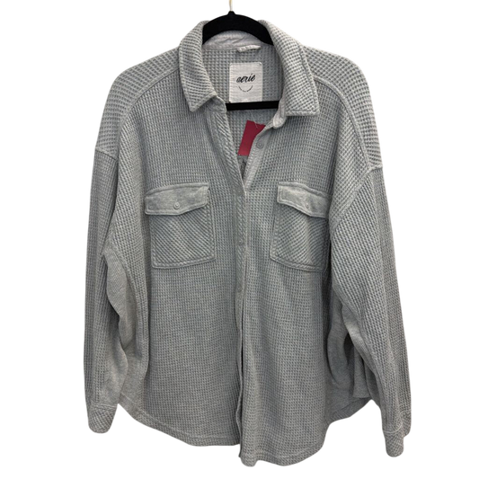 Aerie Grey Textured Long Sleeve Button Down Top Medium