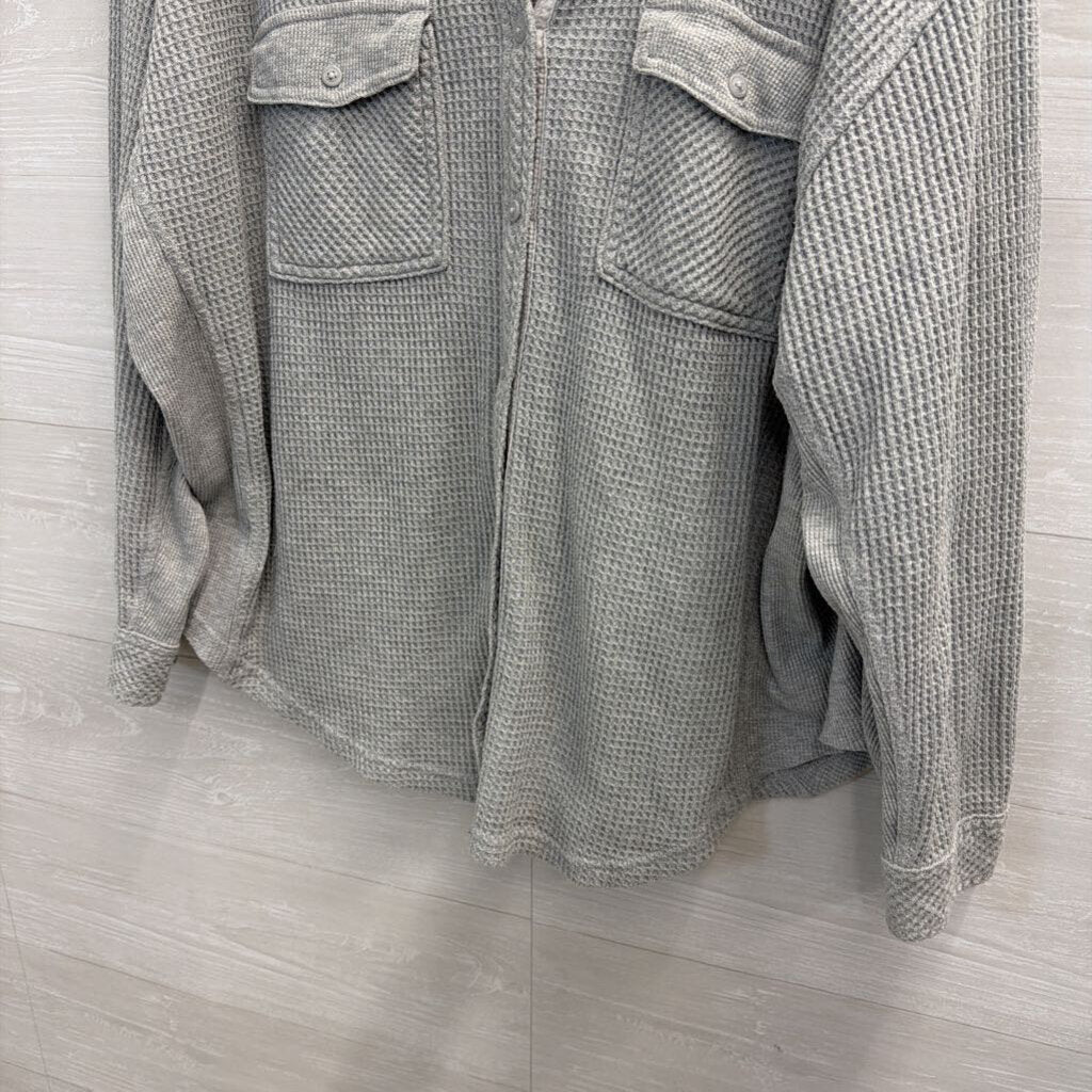 Aerie Grey Textured Long Sleeve Button Down Top Medium