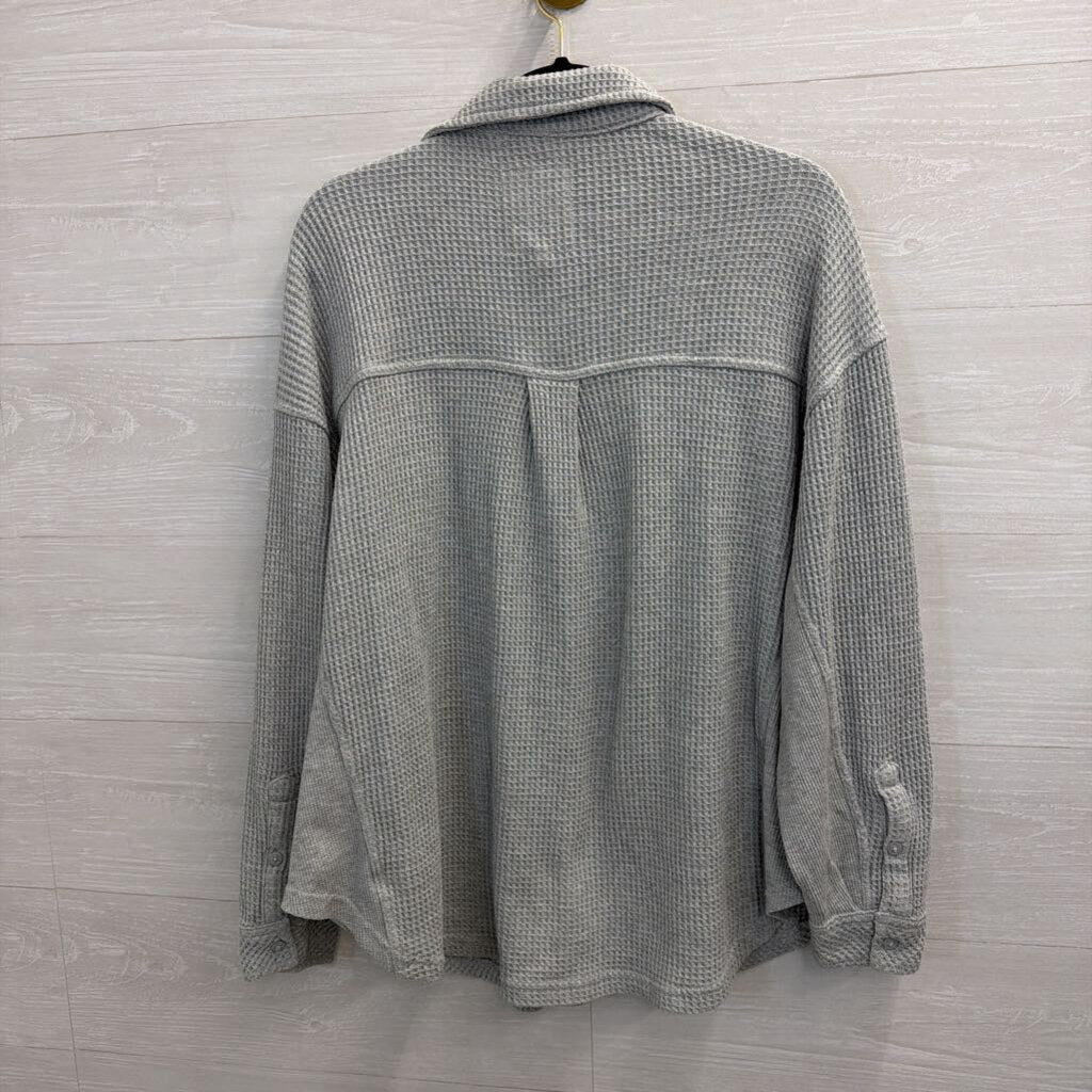 Aerie Grey Textured Long Sleeve Button Down Top Medium