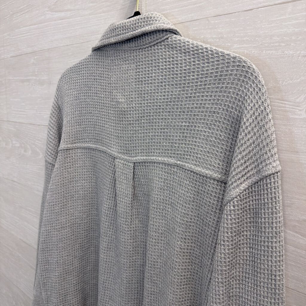 Aerie Grey Textured Long Sleeve Button Down Top Medium