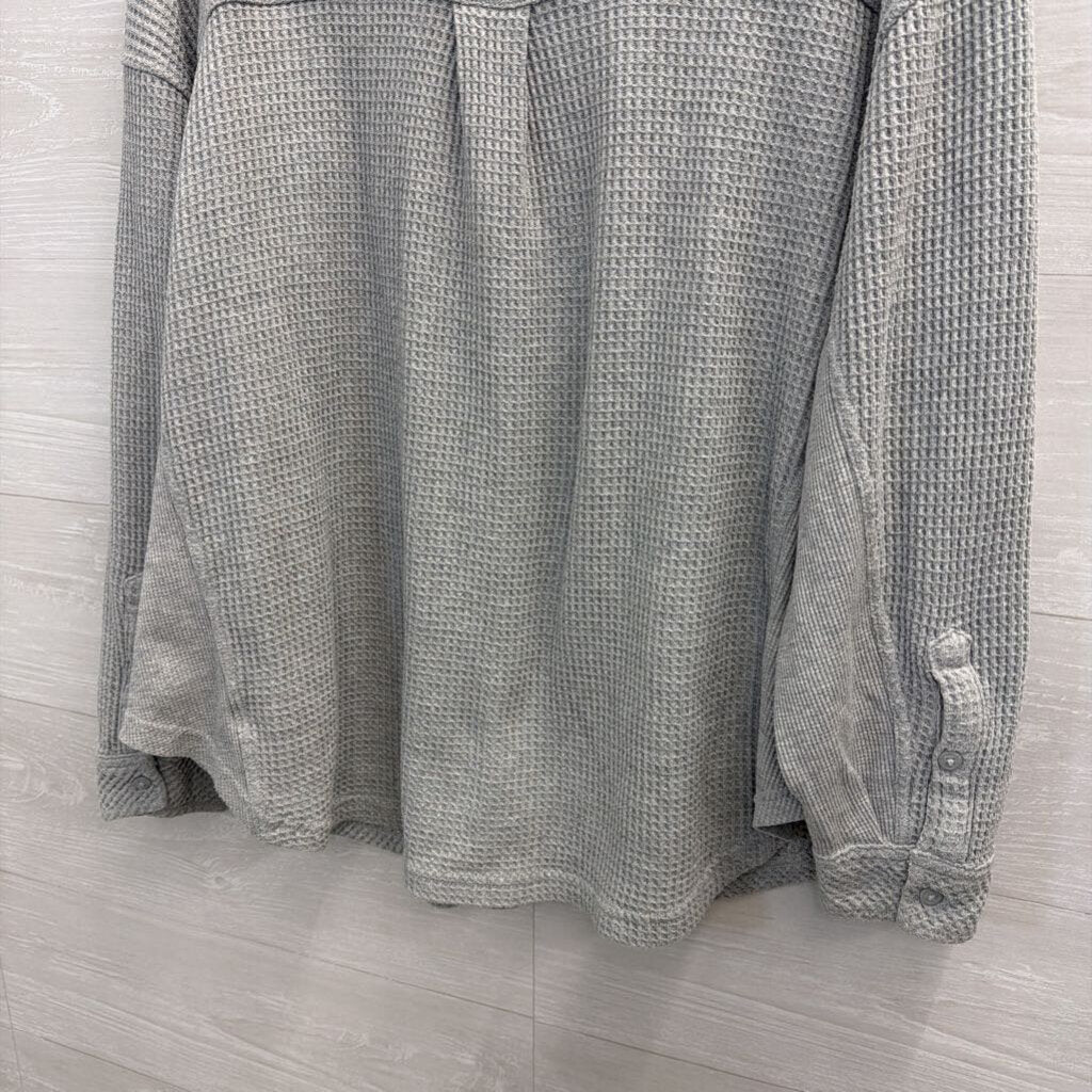 Aerie Grey Textured Long Sleeve Button Down Top Medium